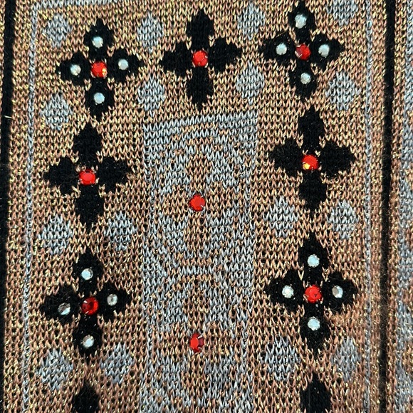 David David Vintage Metallic Cotton Sweater Rhinestones Size Medium - Picture 3 of 11